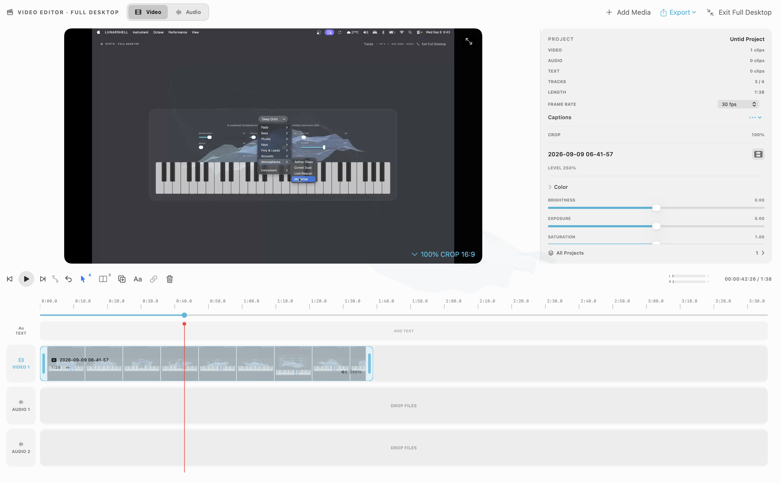 Video editor in LunarShell’s full desktop view